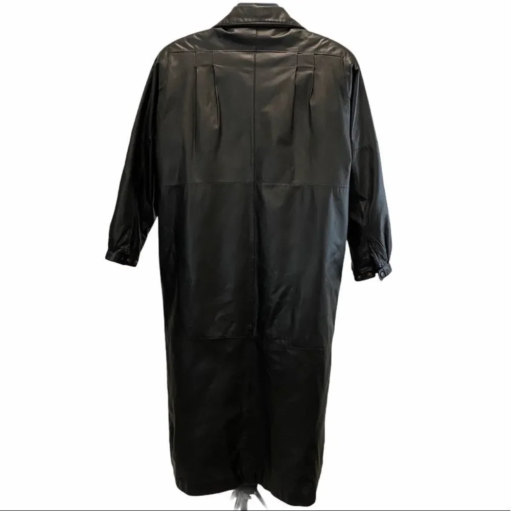 Eddie Bauer 100% Genuine Leather Winter Trench Coat Full Length Black HEAVY DUTY